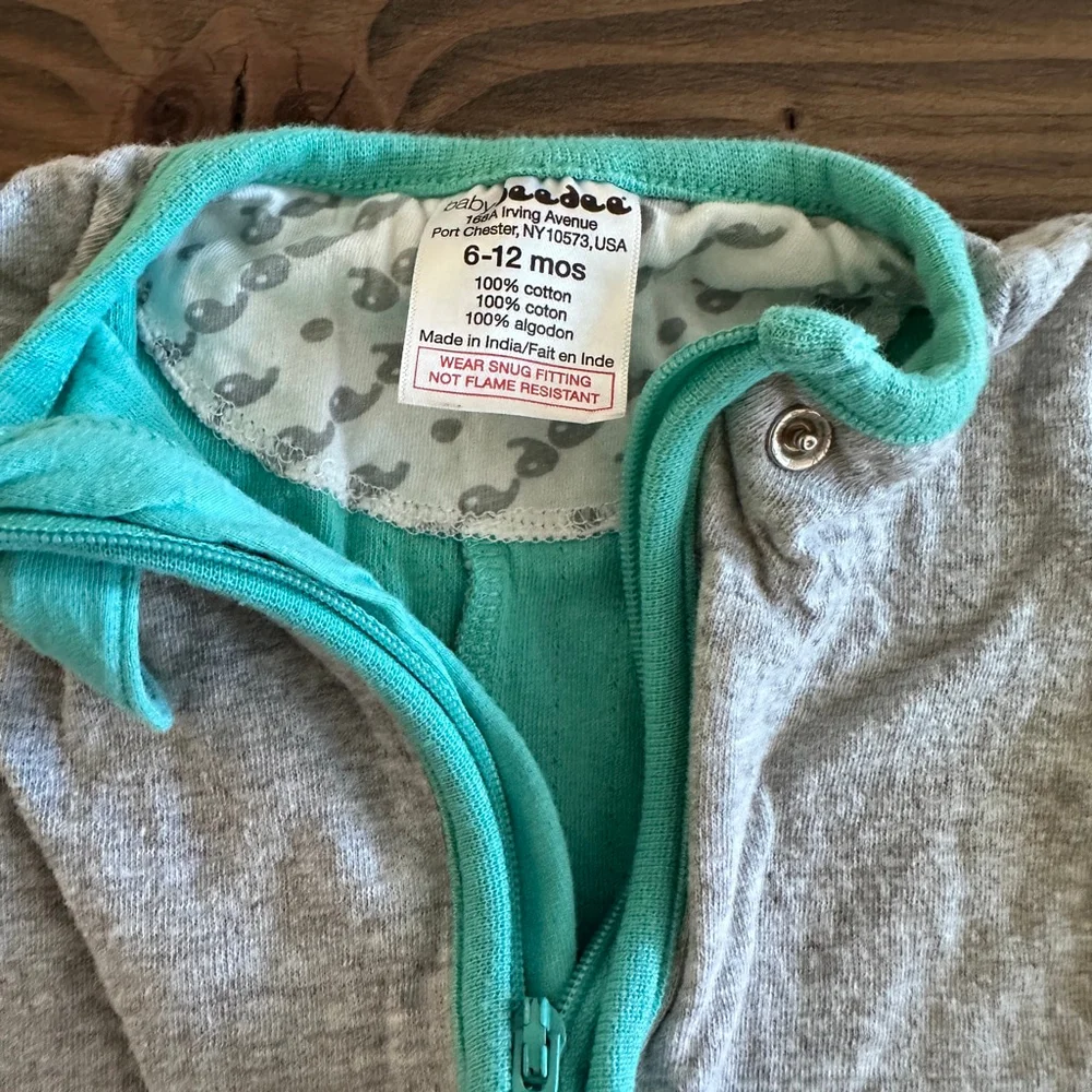 baby deedee Footie 6-12M Gray Teal Zip One Piece Pajamas Cotton